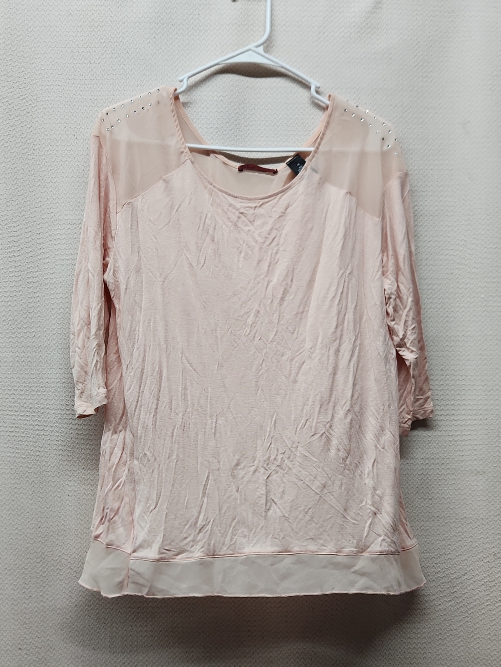 BKE Light Pink Chiffon-Trim Long Sleeve Top